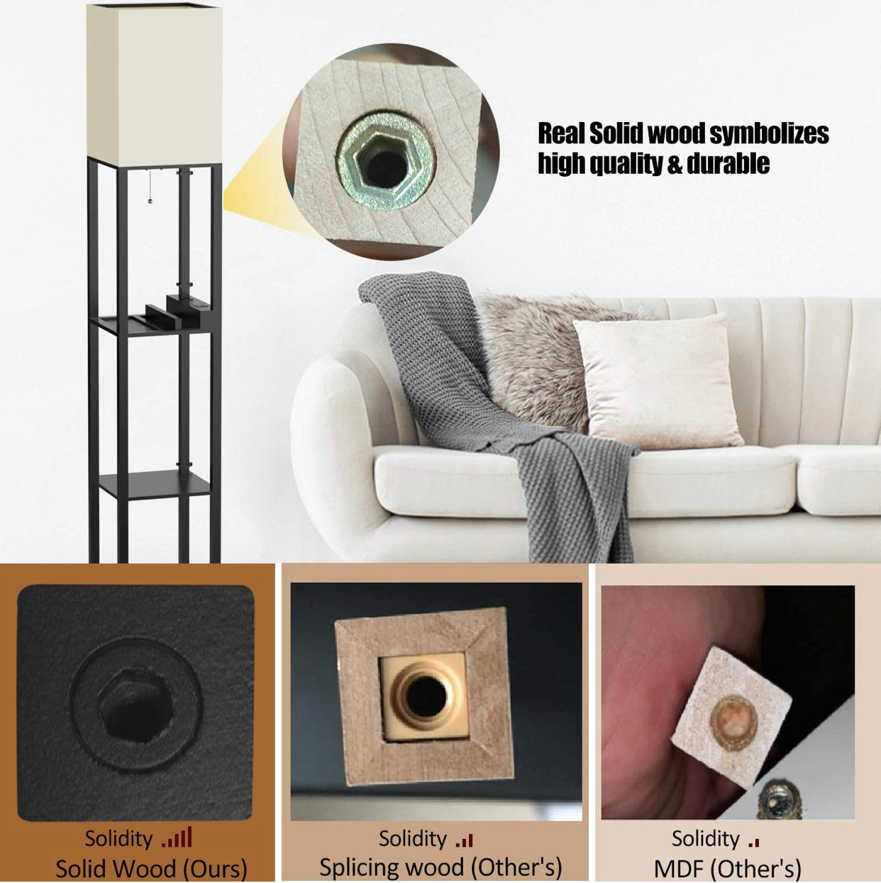 Chargeur de lampadaire Lighteme - Lampadaire d'étagère avec ports de charge USB et prise électrique 