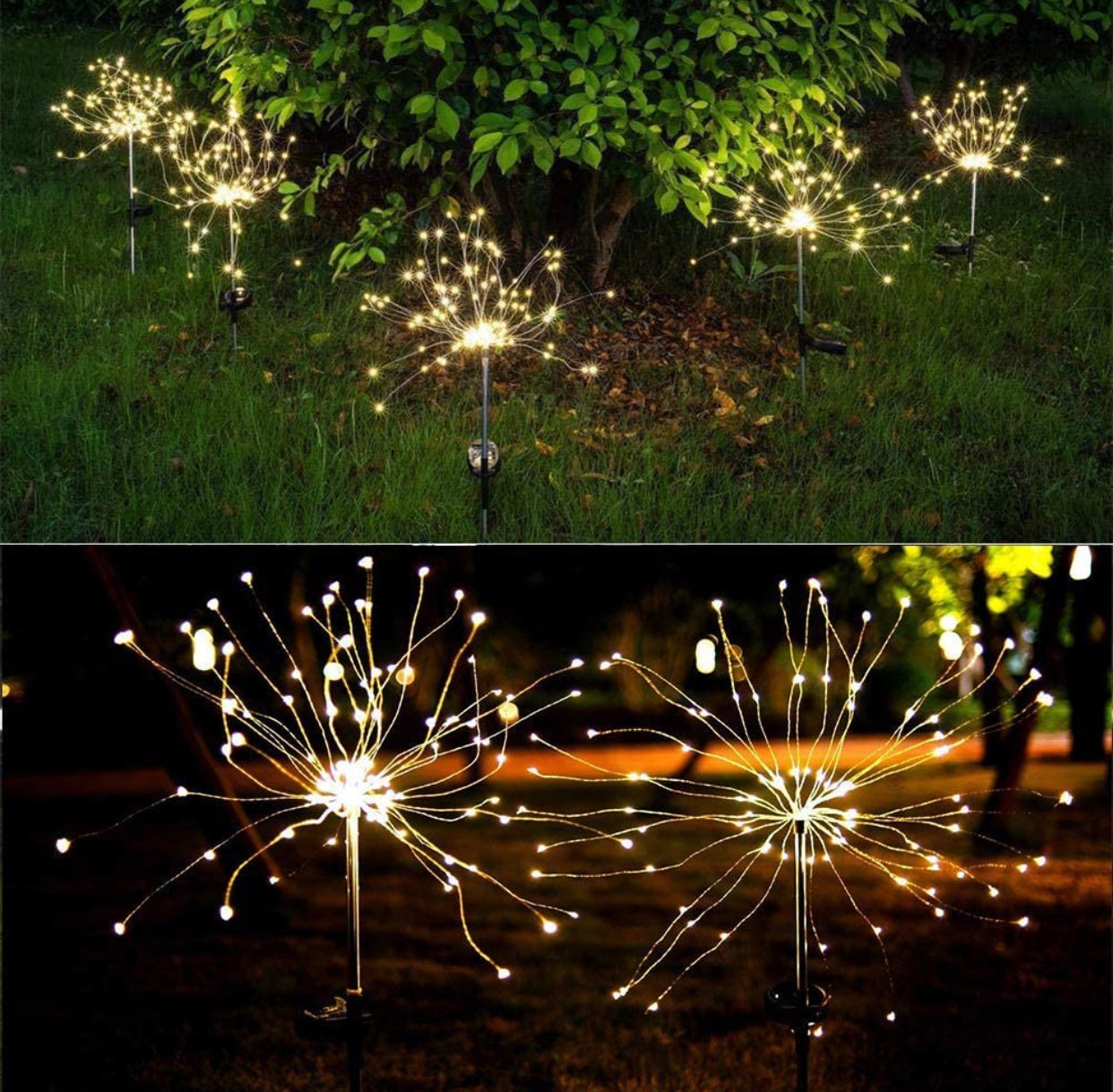 (Lot de 2) Guirlande lumineuse solaire de jardin Lighteme avec feux d'artifice et 2 modes d'éclairage : clignotant et fixe 