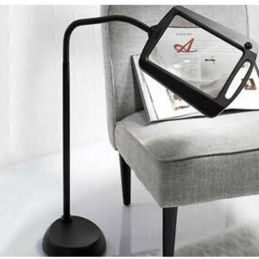 Lighteme 8X10 – Stehlampe mit ganzseitiger Vergrößerung – Freihändige Lupe mit hellem LED-Licht zum Lesen – Flexibler Schwanenhals hält die Position 