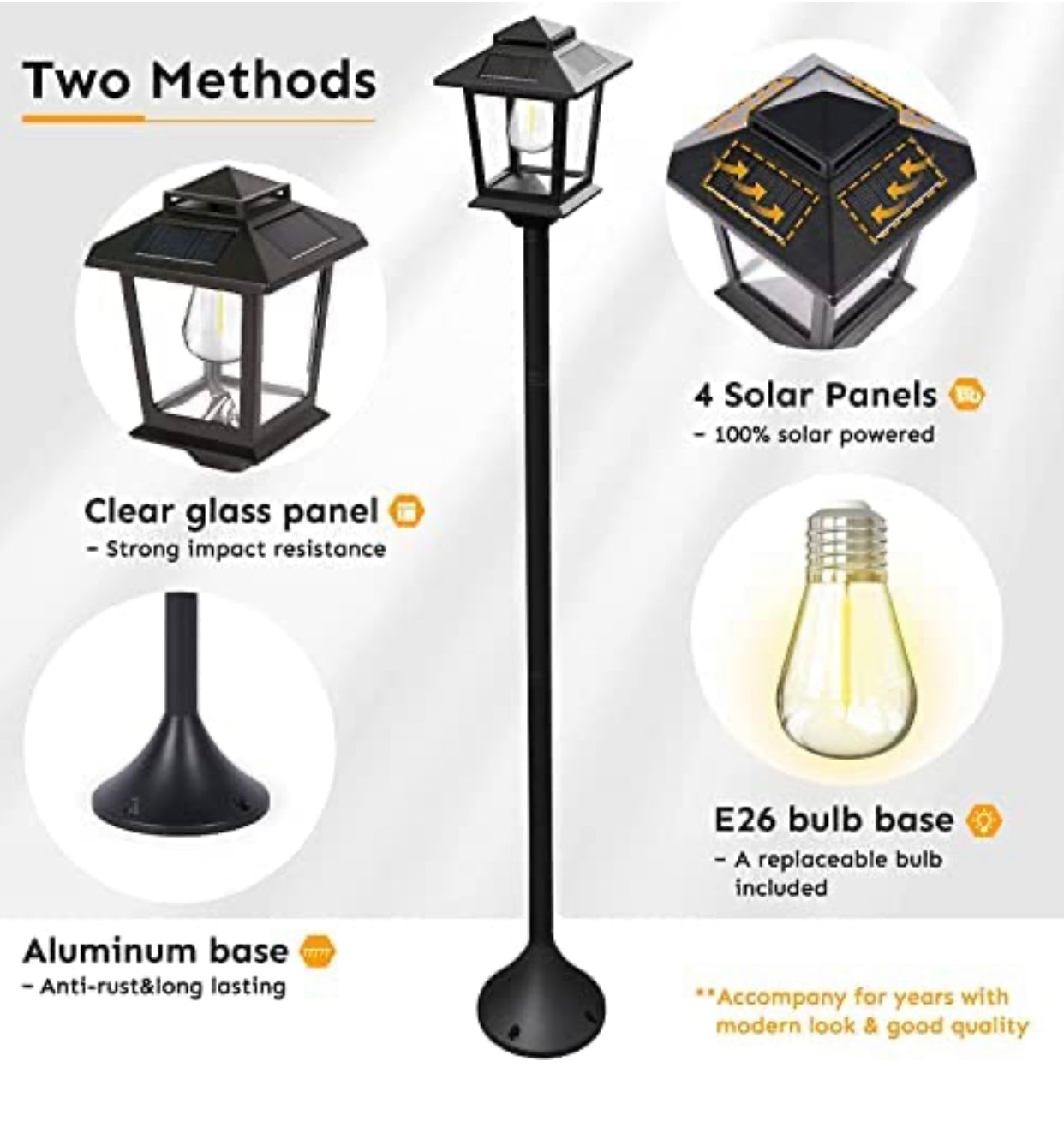 Lighteme 63" Solar Lamp Post Lights Outdoor 2 Pack ,Aluminum Floor Lamp,Waterproof Solar Powered Street Lights for Garden Warm White