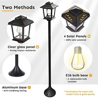 Lighteme 63" Solar Lamp Post Lights Outdoor 2 Pack ,Aluminum Floor Lamp,Waterproof Solar Powered Street Lights for Garden Warm White