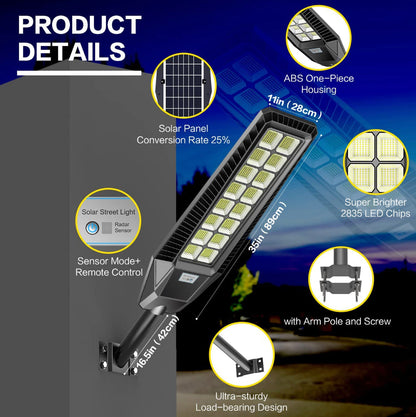 Lighteme 2er-Pack 1600 W Solar-Straßenlaternen für den Außenbereich, 90.000 Lumen, Dämmerung bis Morgengrauen, mit Fernbedienung und Bewegungssensor 
