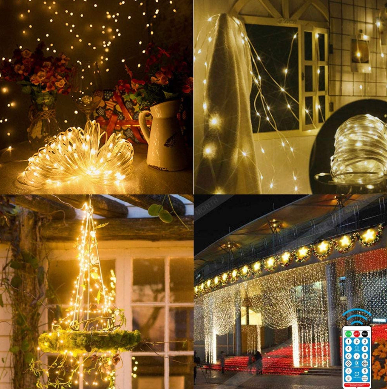 Guirlande lumineuse solaire d'extérieur Lighteme, lot de 2, fil de cuivre, étanche, avec 8 modes d'éclairage