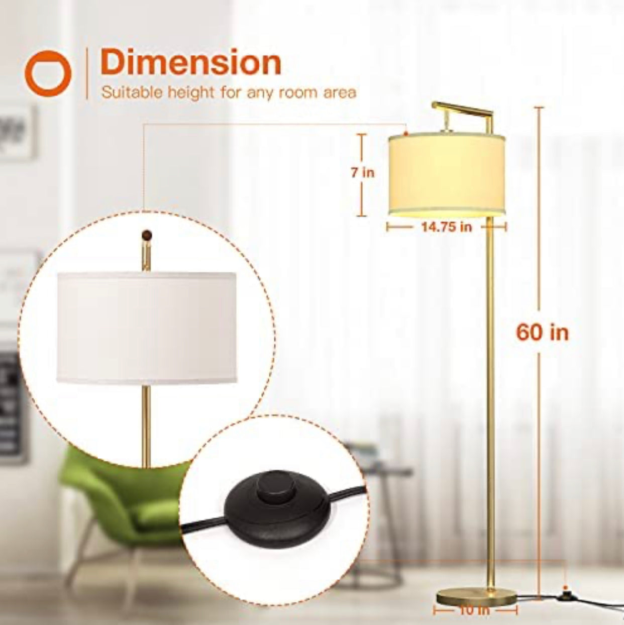 Lampadaire moderne Lighteme, lampe sur pied classique, lampe de lecture sur pied pour chambre à coucher, salon avec ampoule LED