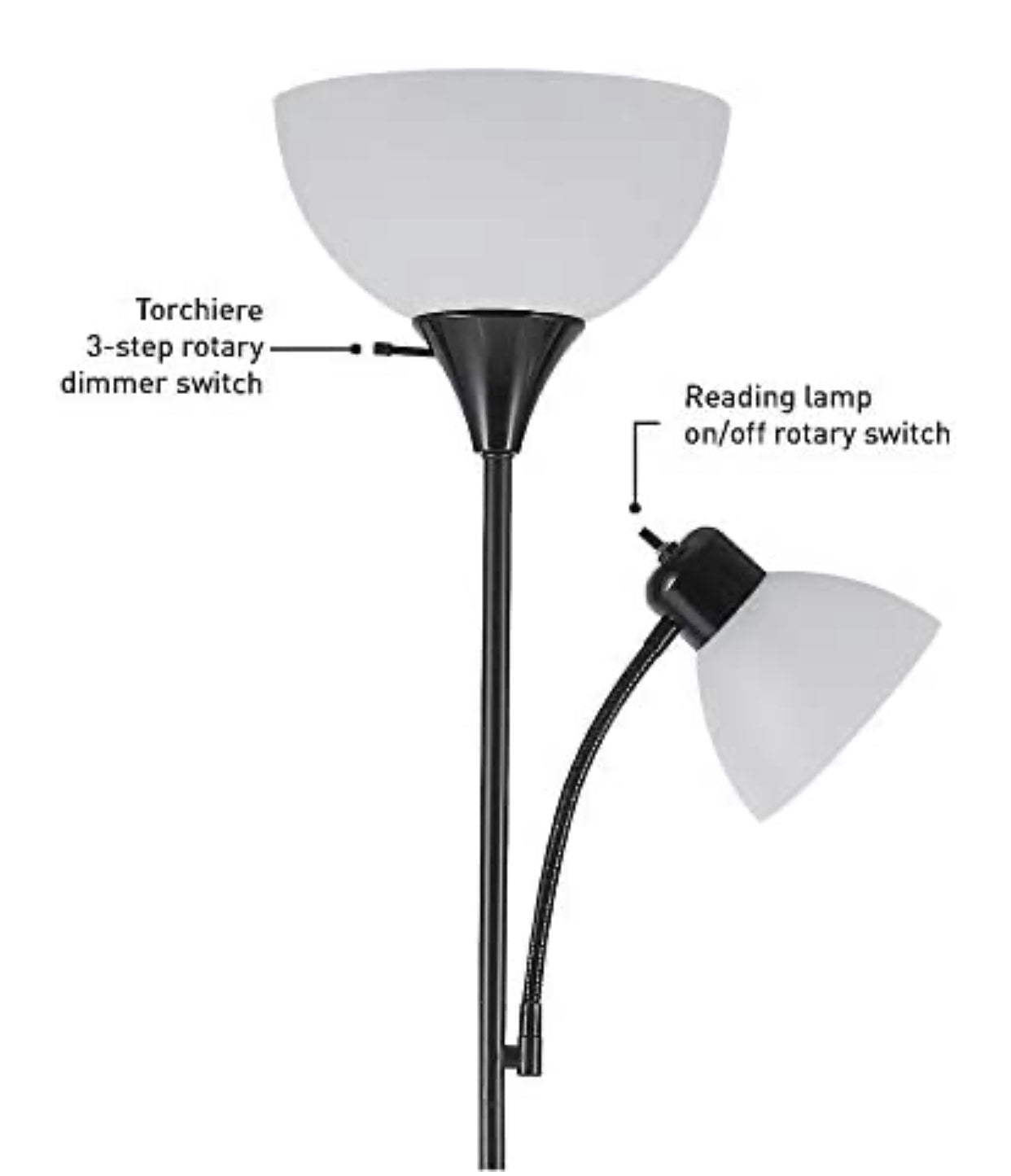 Lighteme – Hochhelle Deckenfluter-Stehleuchte mit 2 Leselampen und effizienter LED
