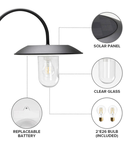 Lampadaire solaire d'extérieur Lighteme à double tête, du crépuscule à l'aube, ampoules incluses, noir (tête et poteau)