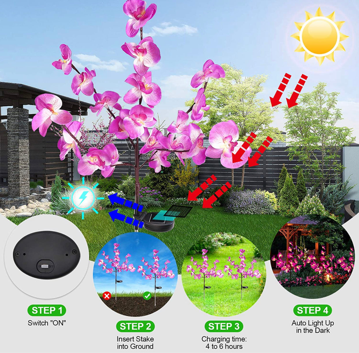 Lighteme 2er-Pack Solar-Orchideen-Blumenlichter - 40 Blumen 