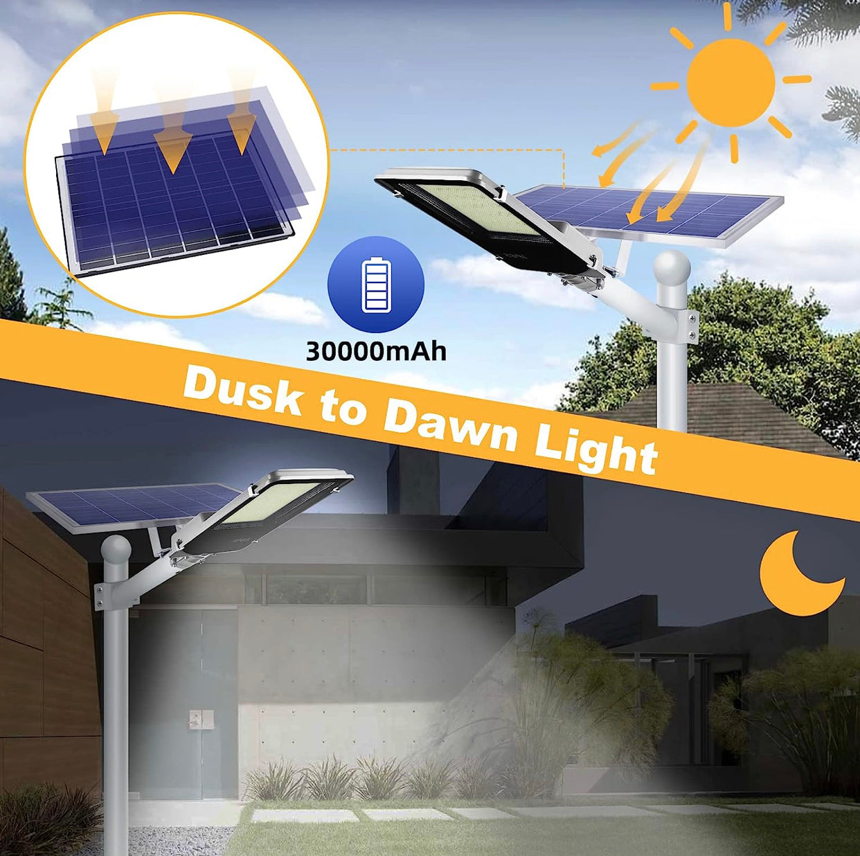 Lighteme 1000 W kommerzielle Solar-Straßenlaterne für den Außenbereich, 100.000 Lumen, Dämmerung bis Morgengrauen, Solar mit Fernbedienung 