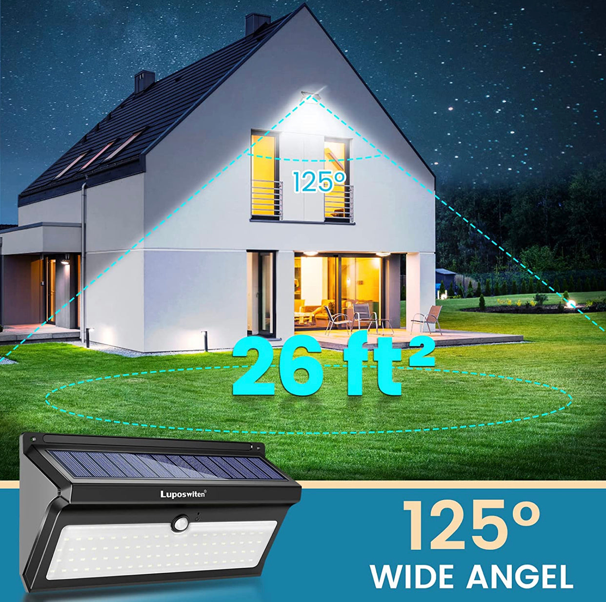 Lighteme Solar-Außenleuchten, 100 LEDs, Bewegungsmelder, Solar-Sicherheitsleuchten, 4er-Pack 