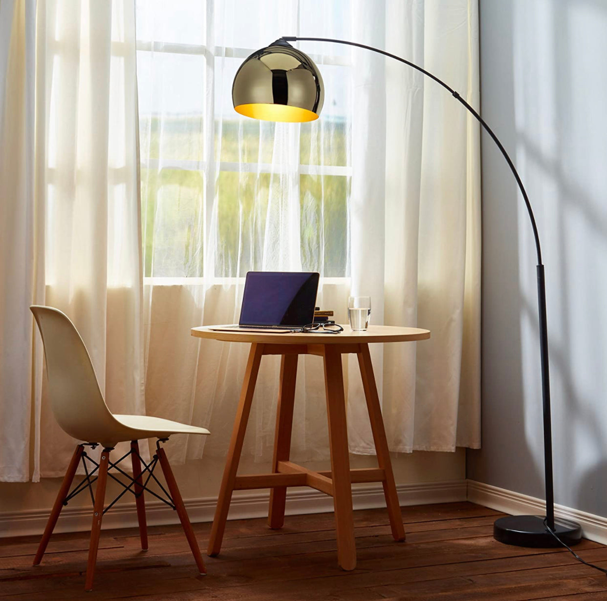 Lighteme Over The Couch Arc Floor Lamp with Globe Shade, Matches Your Living Room Decor - Standing Light Tall (4-Colors)