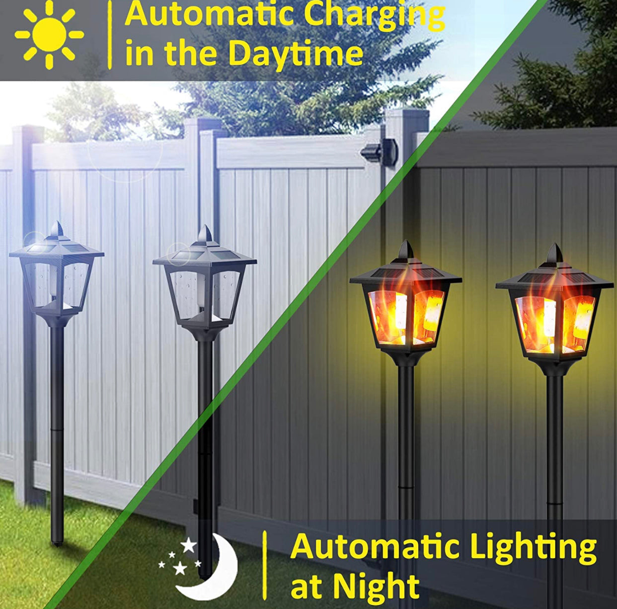 Lampes solaires de jardin Lighteme - Torches décoratives pour patio extérieur, 43 po, lampes de clôture à flammes - Lot de 2 