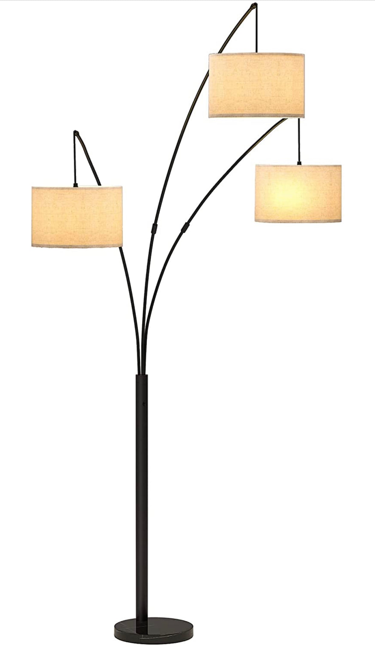 Lighteme Moderne Bogen-Stehlampe mit Marmorsockel – 3 Lichter, die von hinten über der Couch hängen – Mehrflammige, bogenförmige Baumlampe – Ölgeriebene Bronze