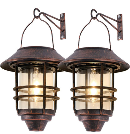 Lighteme 2er-Pack Solar-Sicherheits-Hängelaternen, Wand-/Verandaleuchten, 15 Lumen, schweres Glas und Edelstahl