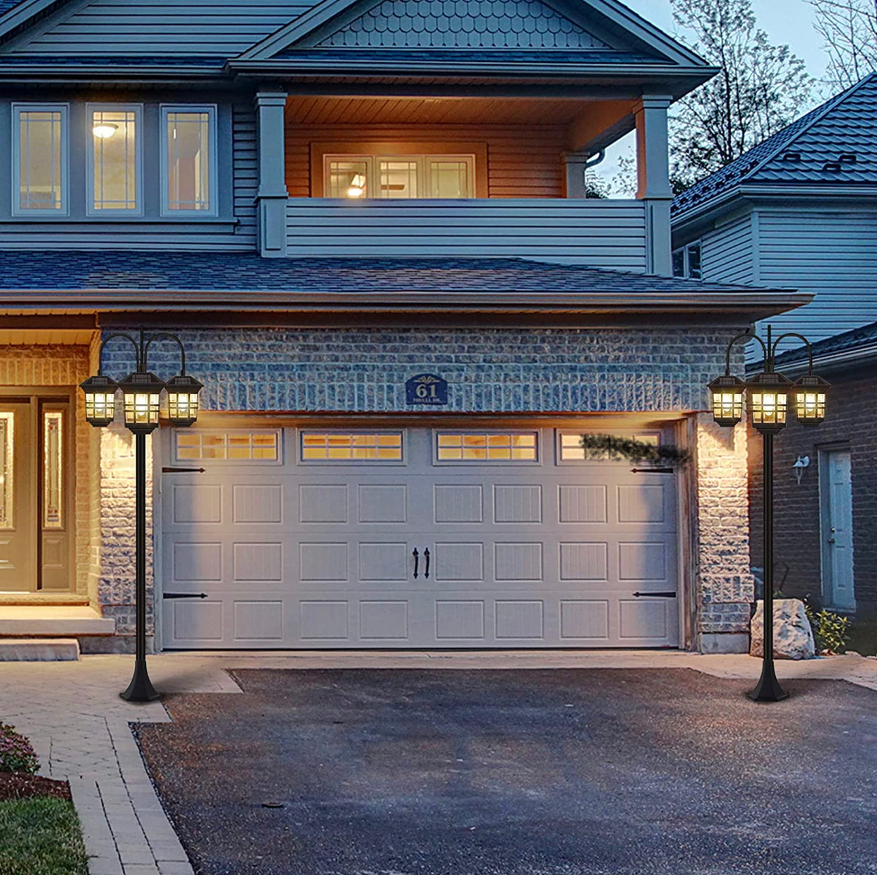 Lampadaire d'extérieur Lighteme 74,8 pouces, à énergie solaire, 3 têtes, étanche, 60 lumens 