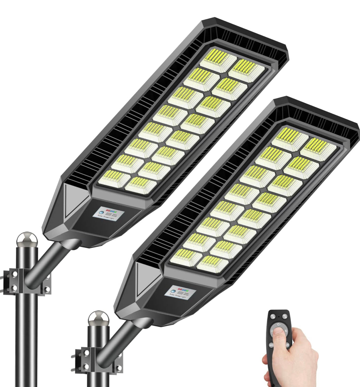 Lighteme 2er-Pack 1600 W Solar-Straßenlaternen für den Außenbereich, 90.000 Lumen, Dämmerung bis Morgengrauen, mit Fernbedienung und Bewegungssensor 
