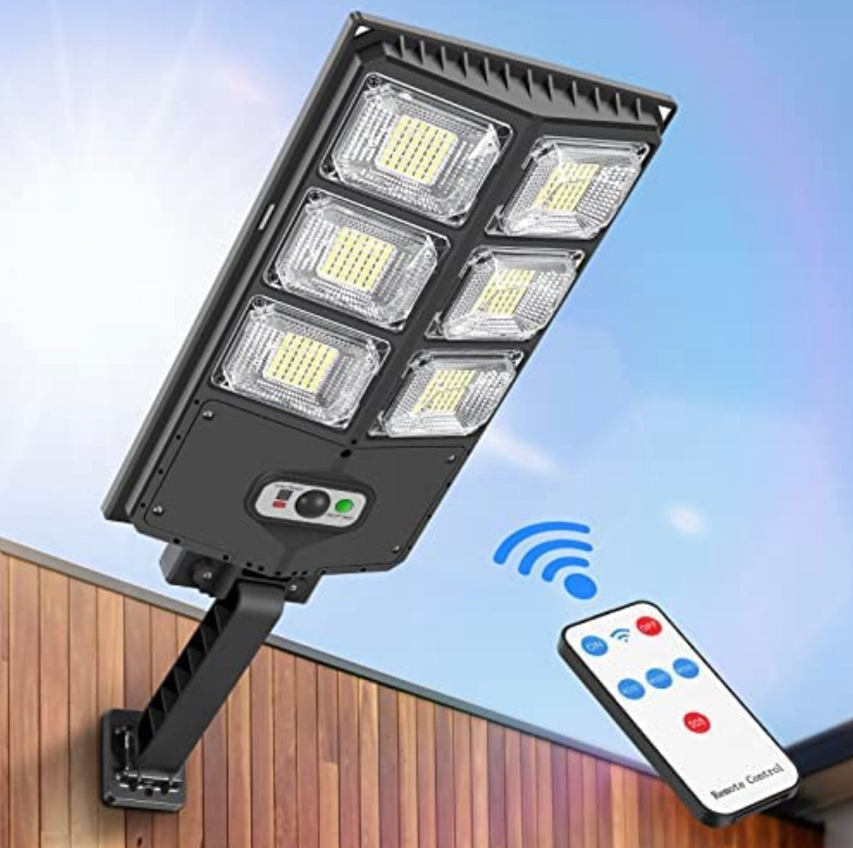 Lampes solaires Lighteme 150 W, 3 modes, applique murale solaire à LED avec détecteur de mouvement et télécommande, 8 000 lm