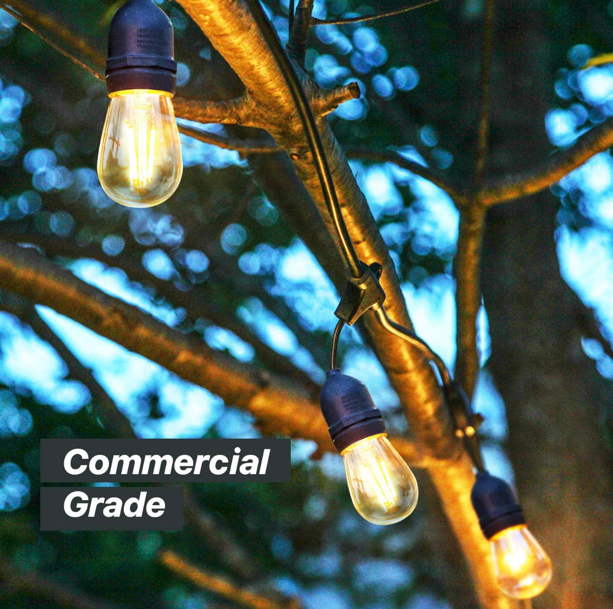 Lighteme 24Ft Plug-In LED-Lichterkette für den Außenbereich, wasserdicht, zum Aufhängen, dimmbare 2W Vintage-Edison-Glühbirnen