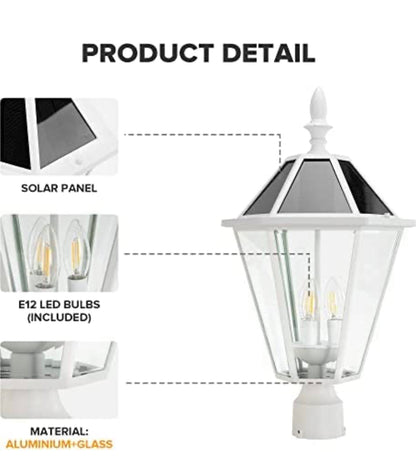Lighteme LED-Solar-Zaunkappenleuchten, Dämmerung bis Morgengrauen, Vintage-Straßenlaternen, 300 lm, 2700 K, Aluminiumguss