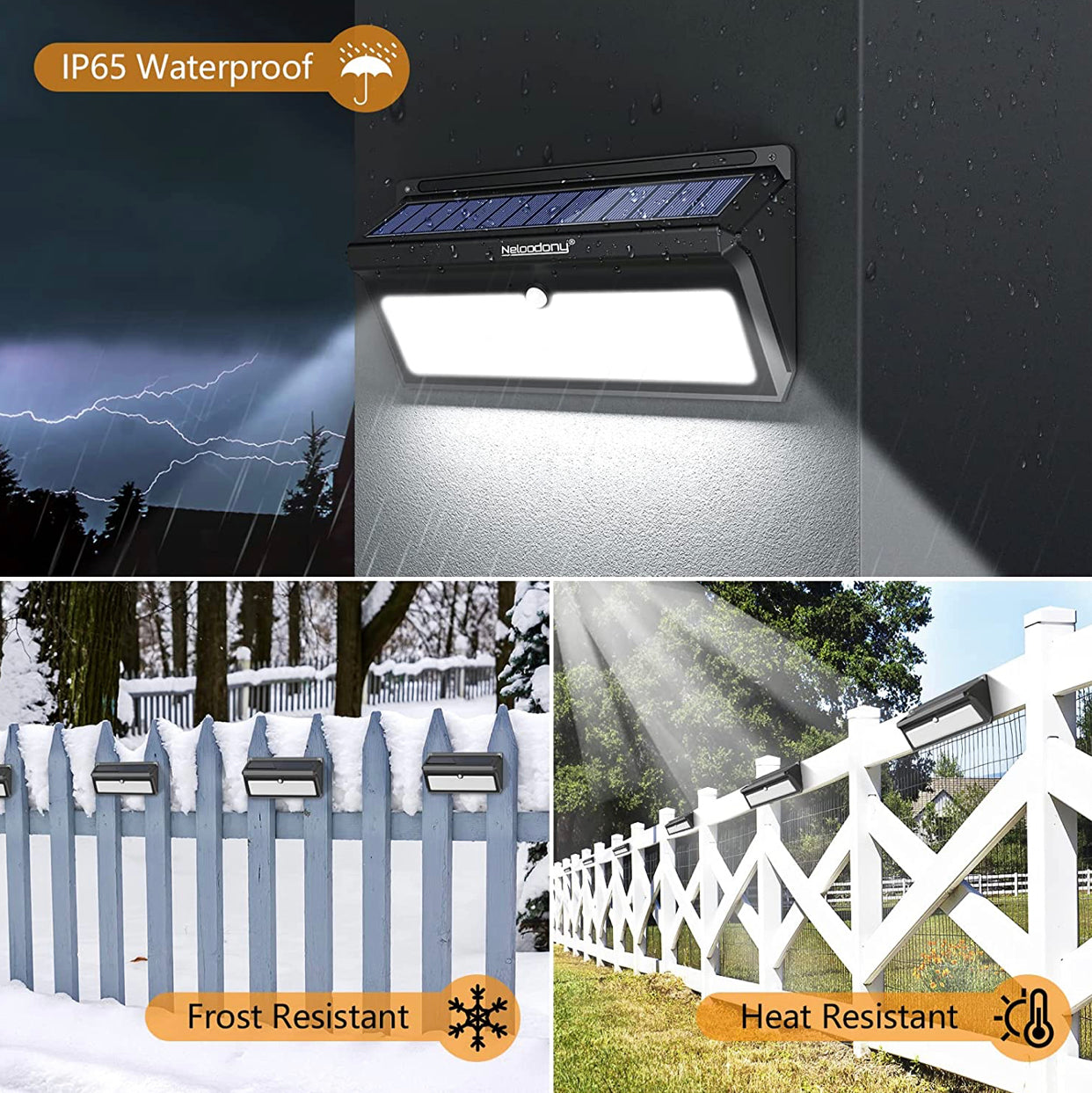 Lighteme Solar-Außenleuchten, 100 LEDs, Bewegungsmelder, Solar-Sicherheitsleuchten, 4er-Pack 