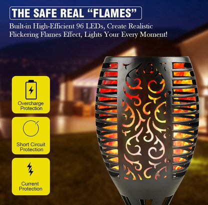 Lighteme Solar-LED-Flammenlampe, Rasenflamme, flackernde Fackel, Feuer im Freien, 96 LED-Leuchten, 4er-Pack