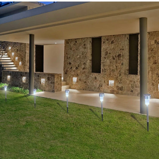 Lighteme Lot de 24 lampes LED solaires d'extérieur en acier inoxydable pour pelouse, jardin, paysage, chemin