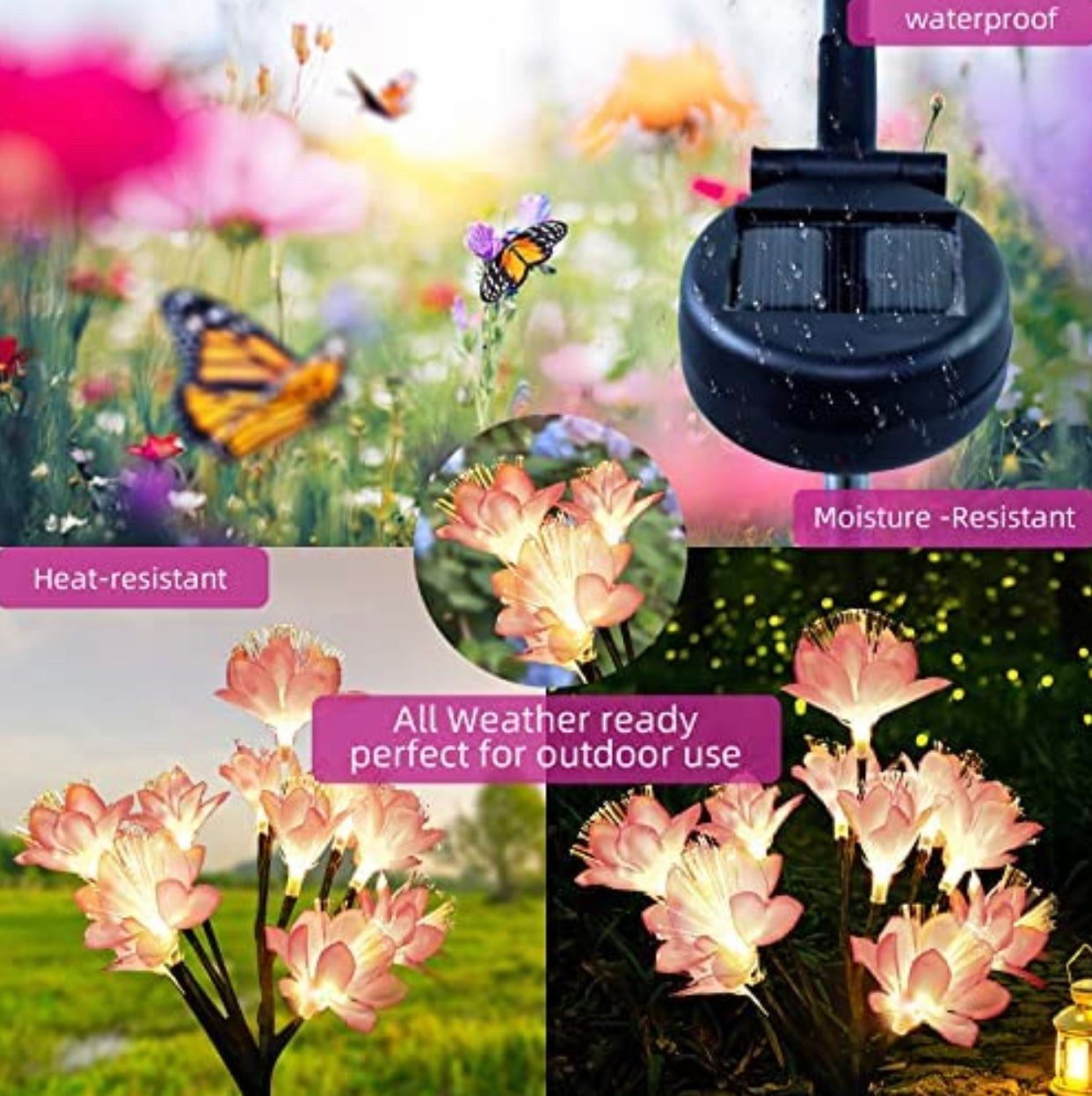 Lot de 2 lampes solaires de jardin Lighteme, alimentées par batterie, étanches, 2 modes d'éclairage, scintillantes et fixes.