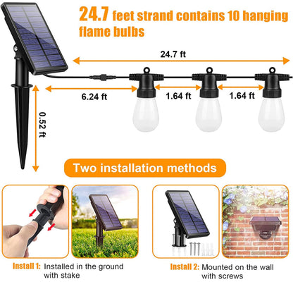 Lighteme 27 Fuß Solar-Flacker-LED-Birnen - Solarpanel-betriebene Lichterkette zum Aufhängen - 12 Birnen