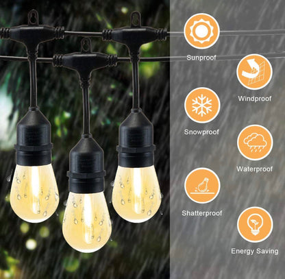 Lighteme 48 Fuß solarbetriebene Lichterkette, wasserdichte LED-Hängelichter mit Edison-Glühbirnen und 15 Glühbirnen