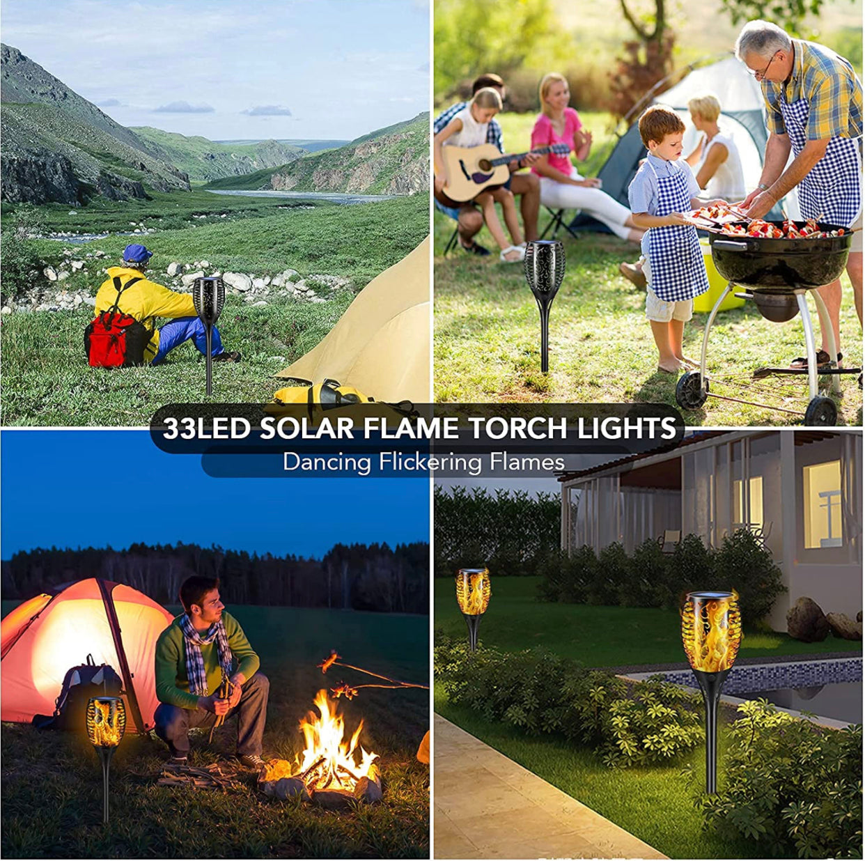 Lighteme Solar-LED-Flammenlampe, Rasenflamme, flackernde Fackel, Feuer im Freien, 96 LED-Leuchten, 4er-Pack