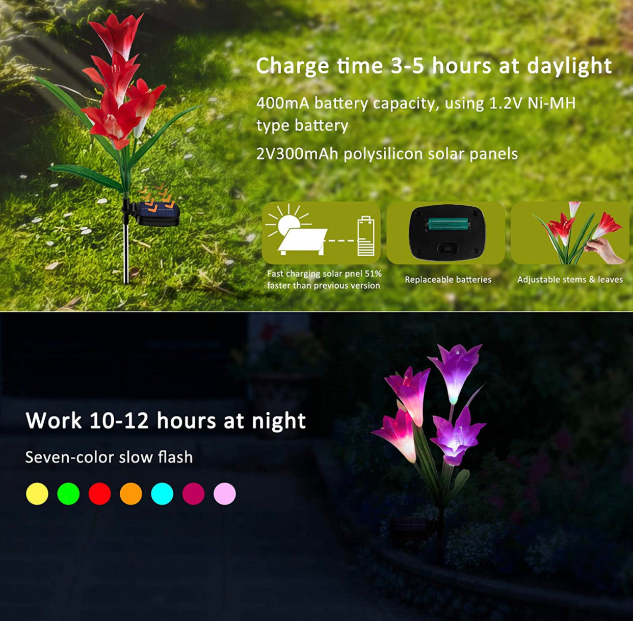 Guirlandes solaires en forme de fleur de lys Lighteme (lot de 4 = 16 fleurs) 