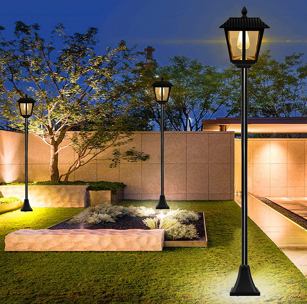 Lampadaire solaire Lighteme de 67 pouces, lampadaire d'extérieur vintage à énergie solaire de 100 lumens, ampoule LED Edison blanc chaud 