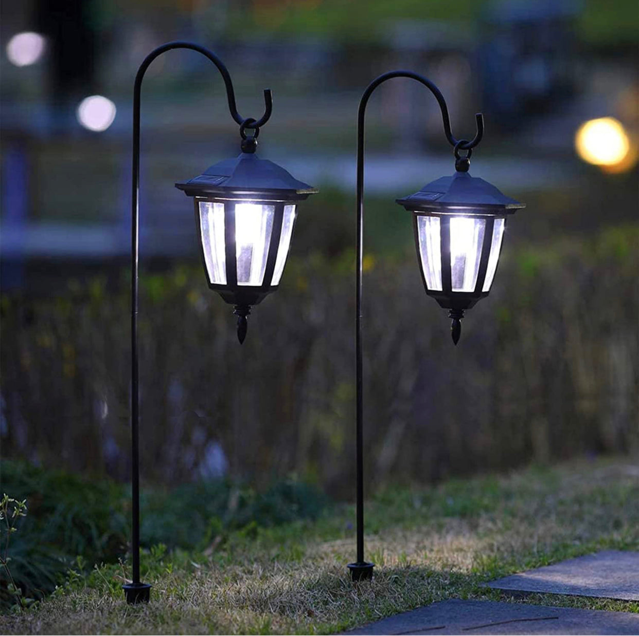 Lighteme Solar-Hängeleuchten, doppelt verwendbar, Hirtenhaken-Leuchten für den Außenbereich, 4er-Pack 