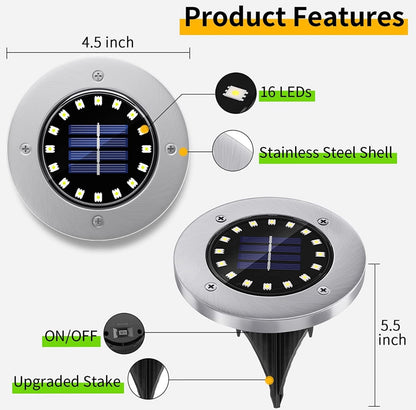 Lighteme Solar Garden Disk Lights 16LED Solar Ground Lights Underground Lights,4 Pack-20 Lumen