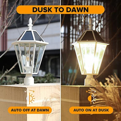 Lighteme LED-Solar-Zaunkappenleuchten, Dämmerung bis Morgengrauen, Vintage-Straßenlaternen, 300 lm, 2700 K, Aluminiumguss