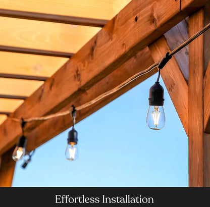 Lighteme 24Ft Plug-In LED-Lichterkette für den Außenbereich, wasserdicht, zum Aufhängen, dimmbare 2W Vintage-Edison-Glühbirnen