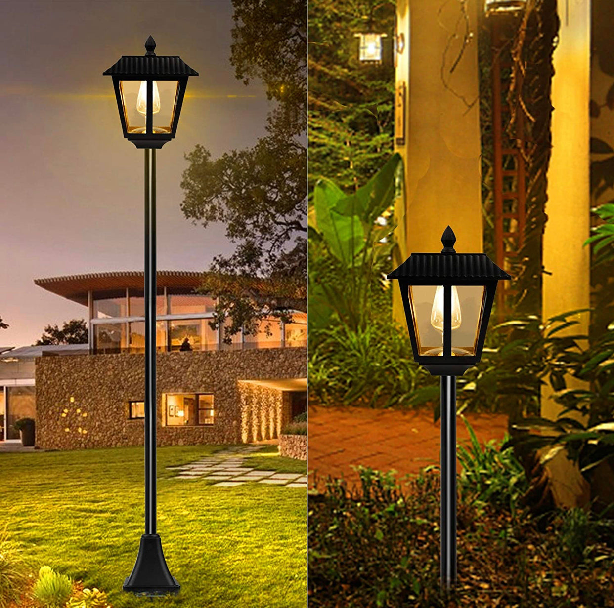 Lampadaire solaire Lighteme de 67 pouces, lampadaire d'extérieur vintage à énergie solaire de 100 lumens, ampoule LED Edison blanc chaud 