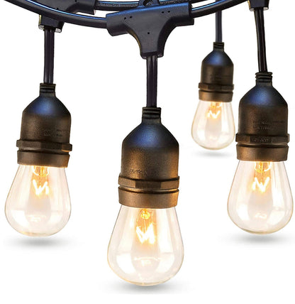 Lighteme 48 Fuß lange, steckbare LED-Lichterkette für den Außenbereich, wasserdicht, zum Aufhängen, dimmbare 2-W-Vintage-Edison-Glühbirnen 