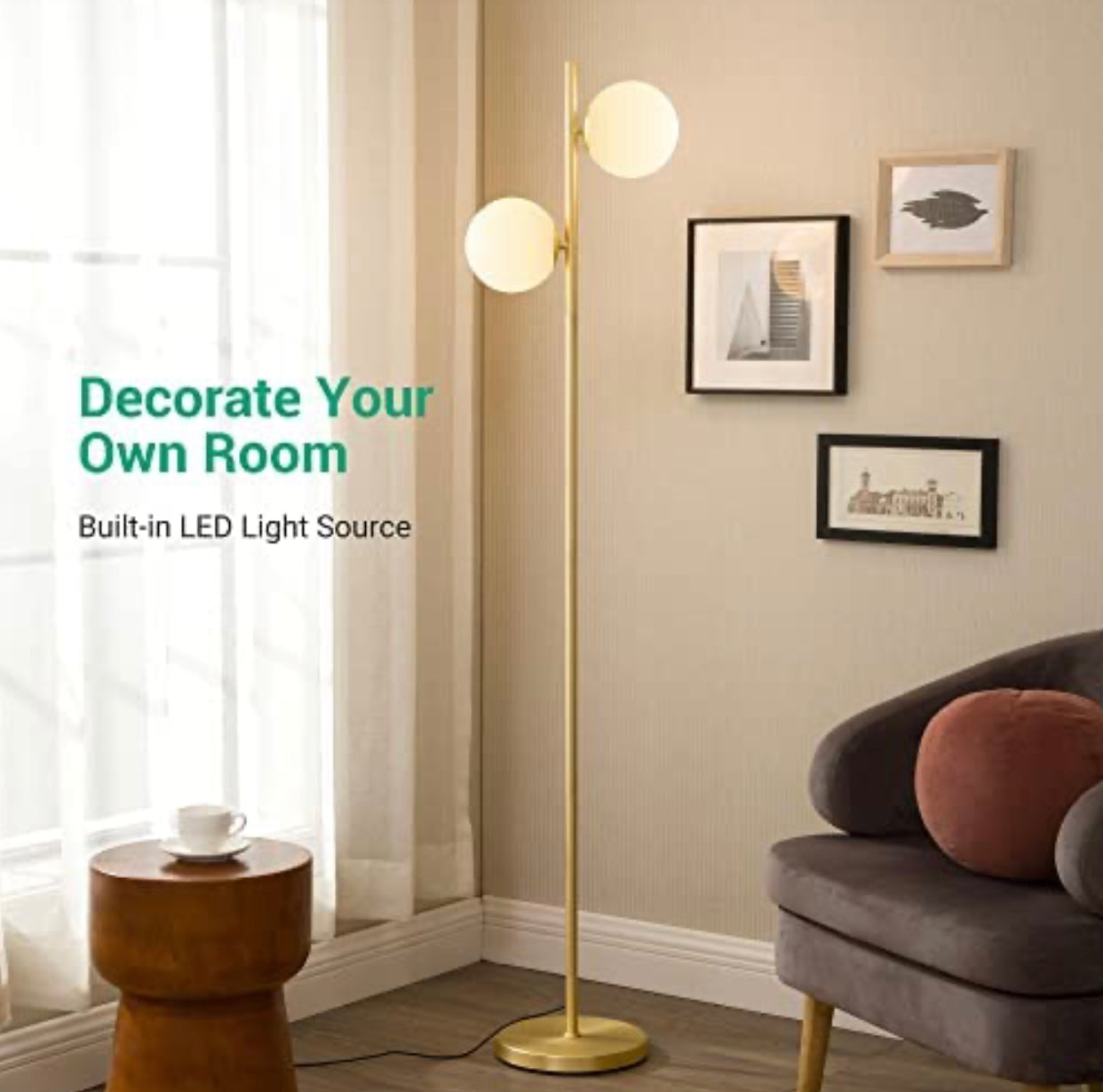 Lighteme Moderne Globe Stehlampe, dimmbare Mid Century Stehlampen