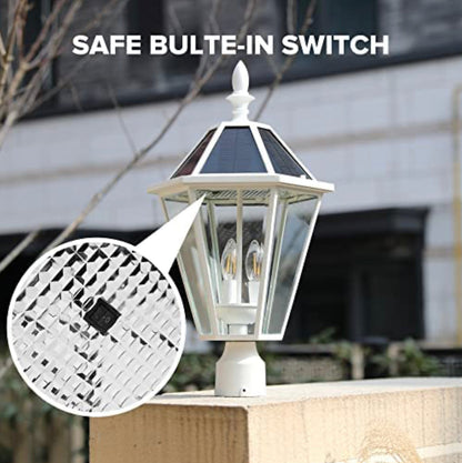 Lighteme LED-Solar-Zaunkappenleuchten, Dämmerung bis Morgengrauen, Vintage-Straßenlaternen, 300 lm, 2700 K, Aluminiumguss