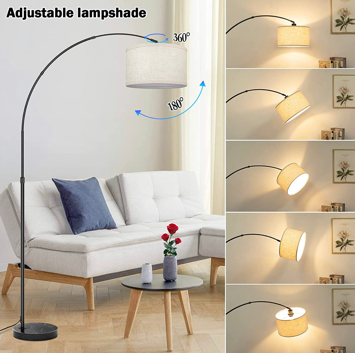 Lampadaire Arc Lighteme, lampe sur pied moderne pour salon, intensité variable, 74 pouces de hauteur