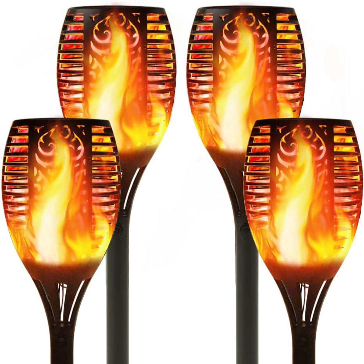 Lighteme Solar-LED-Flammenlampe, Rasenflamme, flackernde Fackel, Feuer im Freien, 96 LED-Leuchten, 4er-Pack