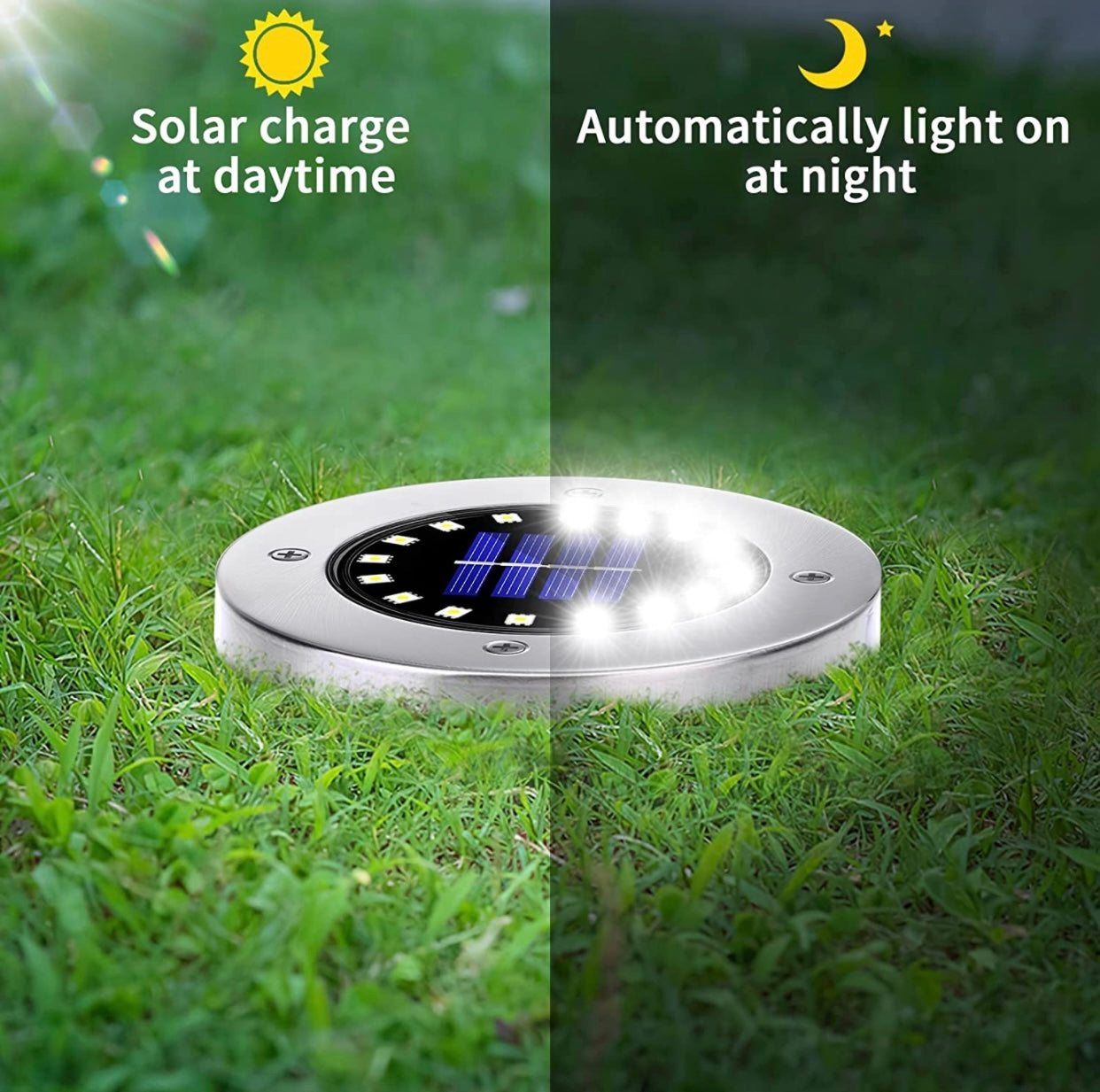 Lighteme Solar Garden Disk Lights 16LED Solar Ground Lights Underground Lights,4 Pack-20 Lumen