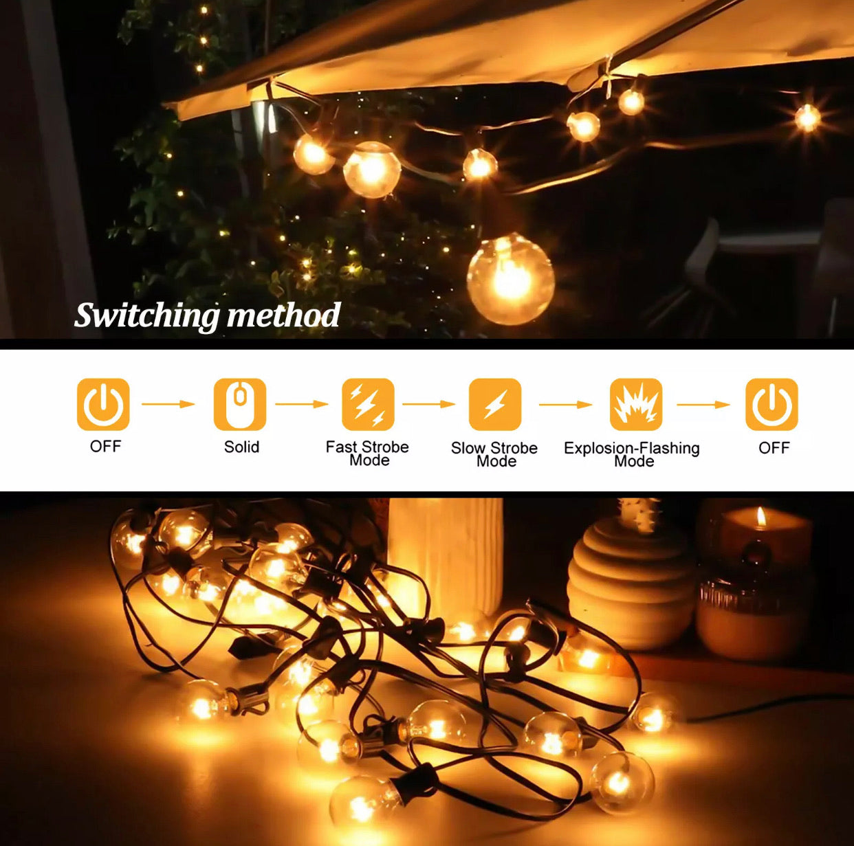 Guirlande lumineuse solaire d'extérieur à LED Lighteme Pro 27 pi – Étanche, ampoules à filament rétro Edison G40 – Blanc chaud 