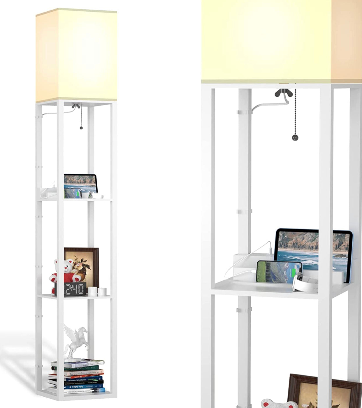 Chargeur de lampadaire Lighteme - Lampadaire d'étagère avec ports de charge USB et prise électrique 