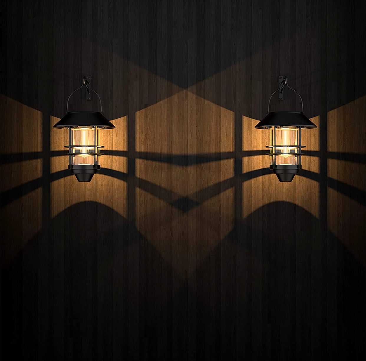 Lighteme 2er-Pack Solar-Sicherheits-Hängelaternen, Wand-/Verandaleuchten, 15 Lumen, schweres Glas und Edelstahl