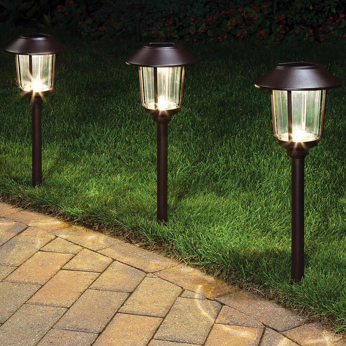 Lighteme 15-Lumen Solar Pathway Lights, Aluminum And Glass 6 Pack
