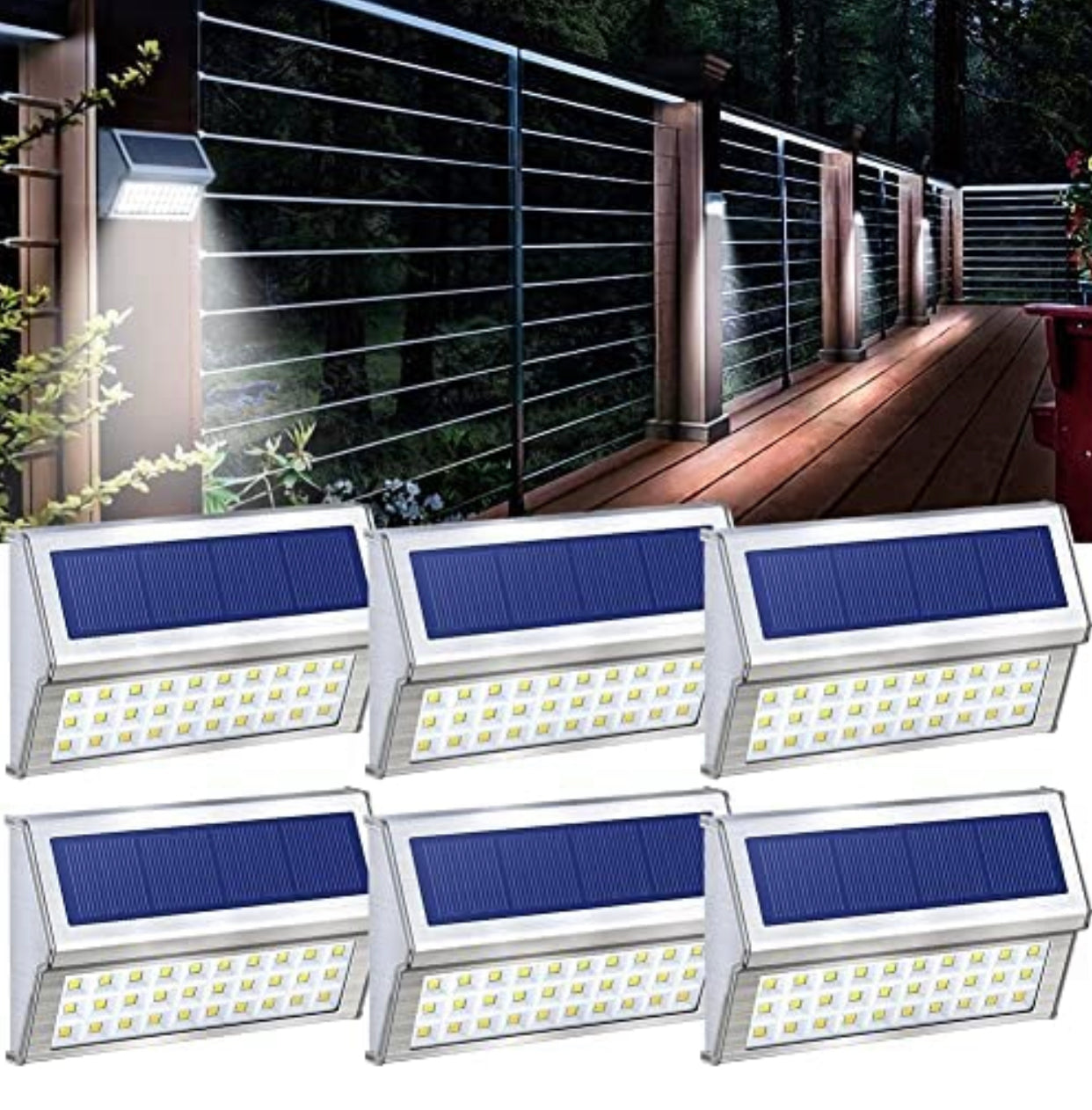 Lot de 6 lampes solaires d'extérieur Lighteme à 30 LED en acier inoxydable pour terrasse et escaliers 