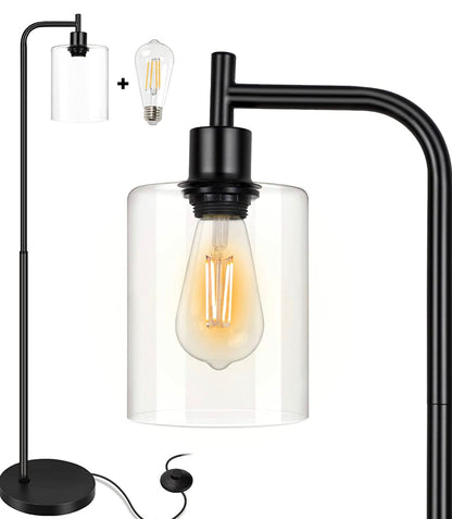 Lampadaire industriel Lighteme, lampes sur pied modernes avec abat-jour suspendu en verre transparent 
