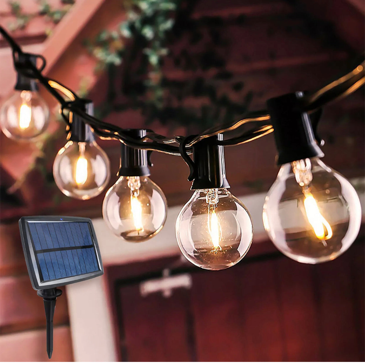Guirlande lumineuse solaire d'extérieur à LED Lighteme Pro 27 pi – Étanche, ampoules à filament rétro Edison G40 – Blanc chaud 