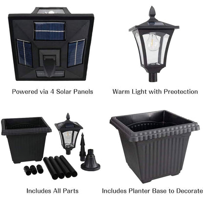 Lampadaire solaire d'extérieur Lighteme de 64 pouces avec jardinière, 70 lumens, à énergie solaire, 4 hauteurs réglables - Noir
